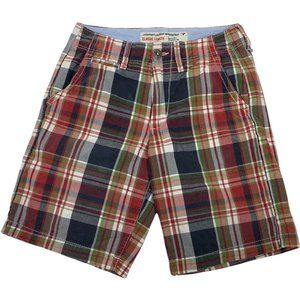 American Eagle 26 Plaid Shorts Classic Length 28" X 9.5" blue red preppy